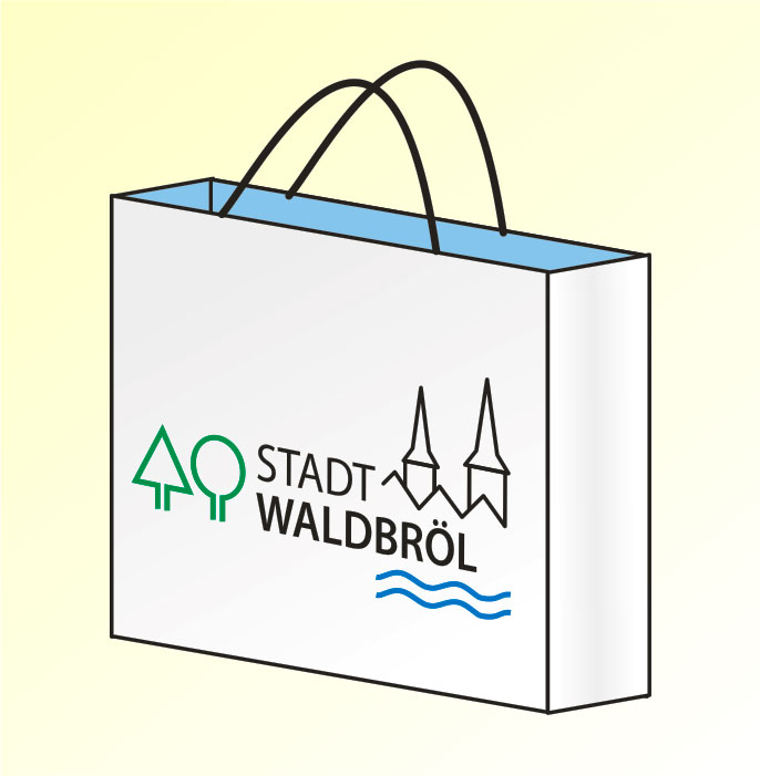 Zeichnung einer Einkaufstasche mit der Aufschrift Stadt Waldbröl