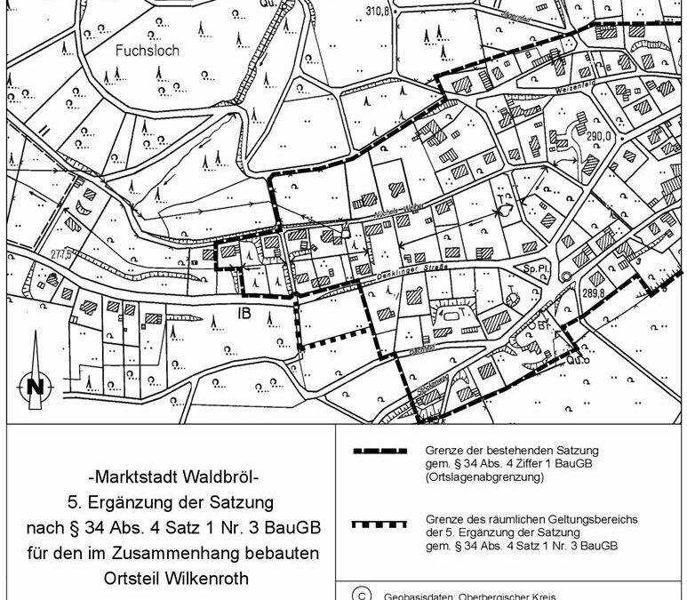 Inkrafttreten der 5. Ergänzung der Satzung für den im Zusammenhang bebauten Ortsteil Waldbröl-Wilkenroth