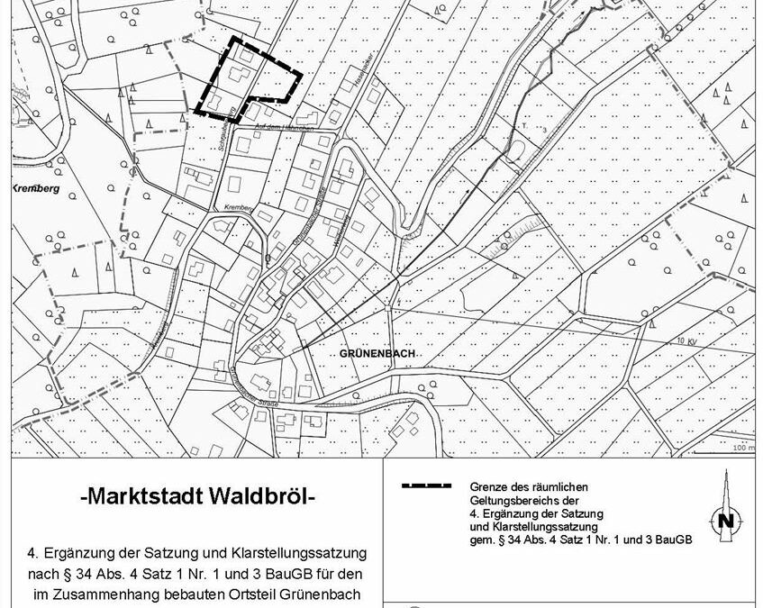 Inkrafttreten der 4. Ergänzung der Satzung und Klarstellungssatzung für den im Zusammenhang bebauten Ortsteil Waldbröl-Grünenbach